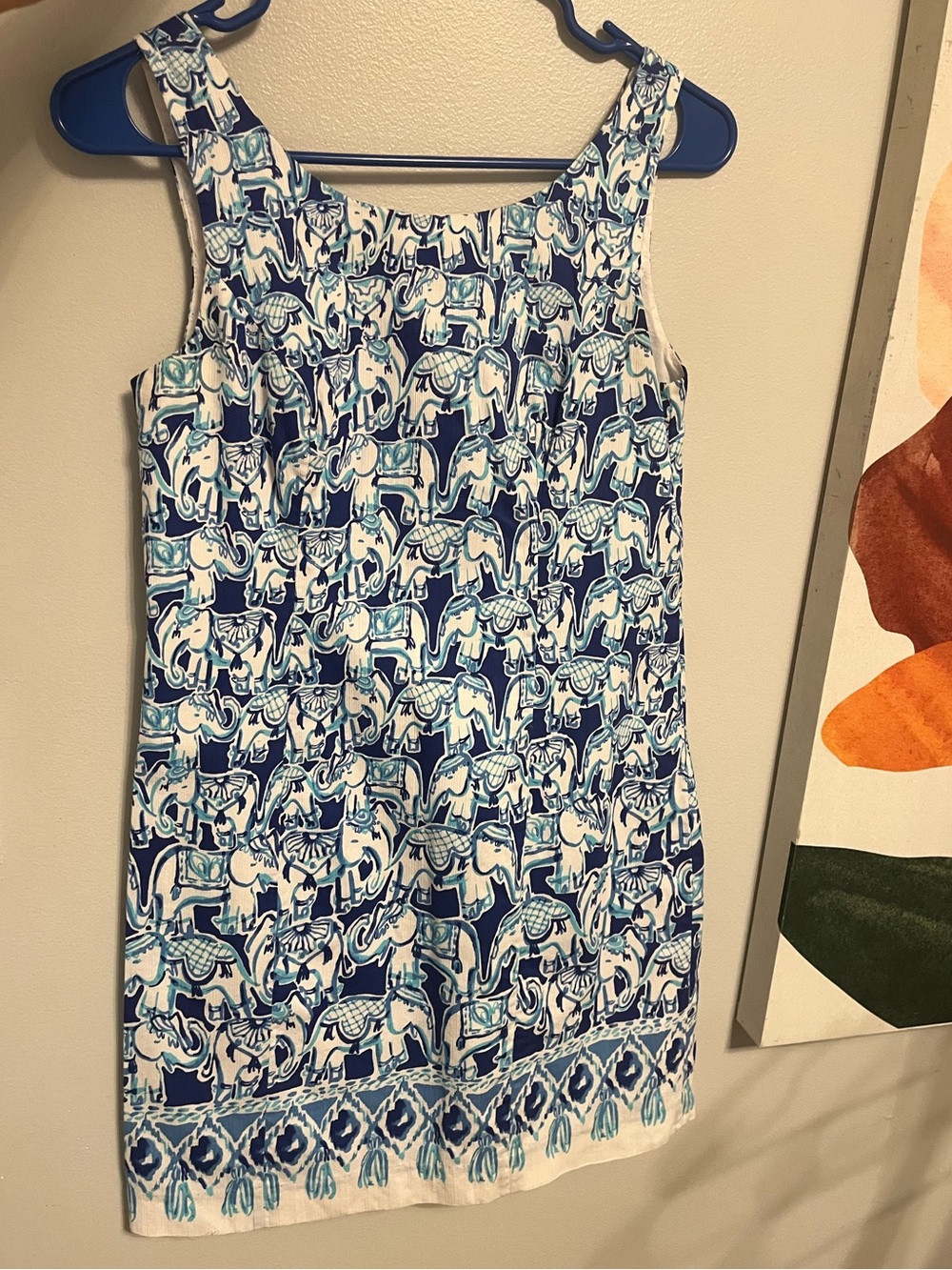 Lily Pulitzer White & Blue Elephant Print Dress